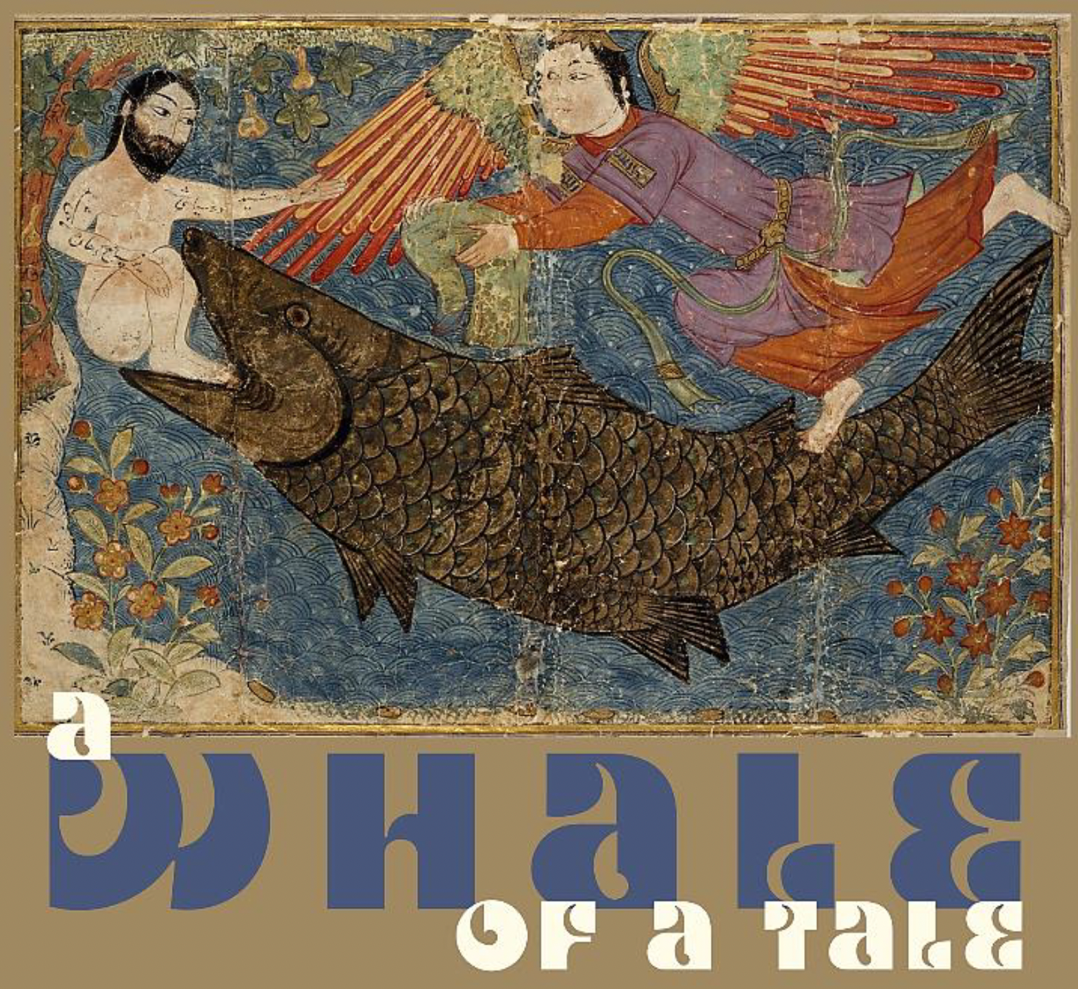 An ancient drawing of Jonah entering the mouth of a large fish. The text reads 'A Whale of a Tale'