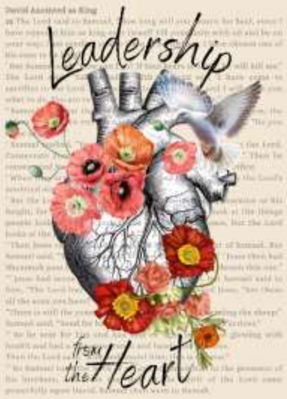 A human heart with flowers atop, over a background of scripture
