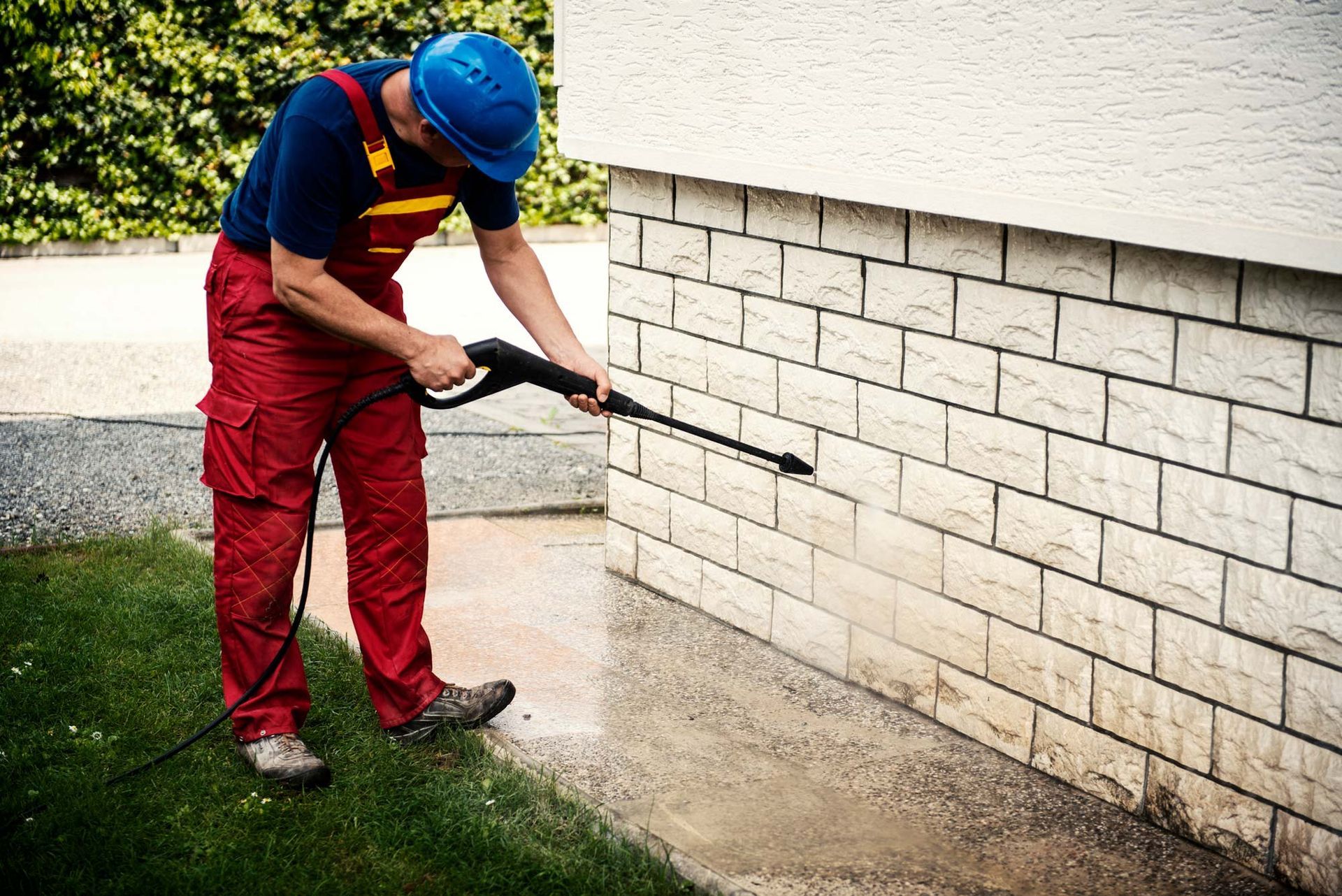 Building pressure washing service: professional exterior cleaning, removing dirt and grime from comm