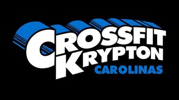 The logo for crossfit krypton carolina is blue and white on a black background.