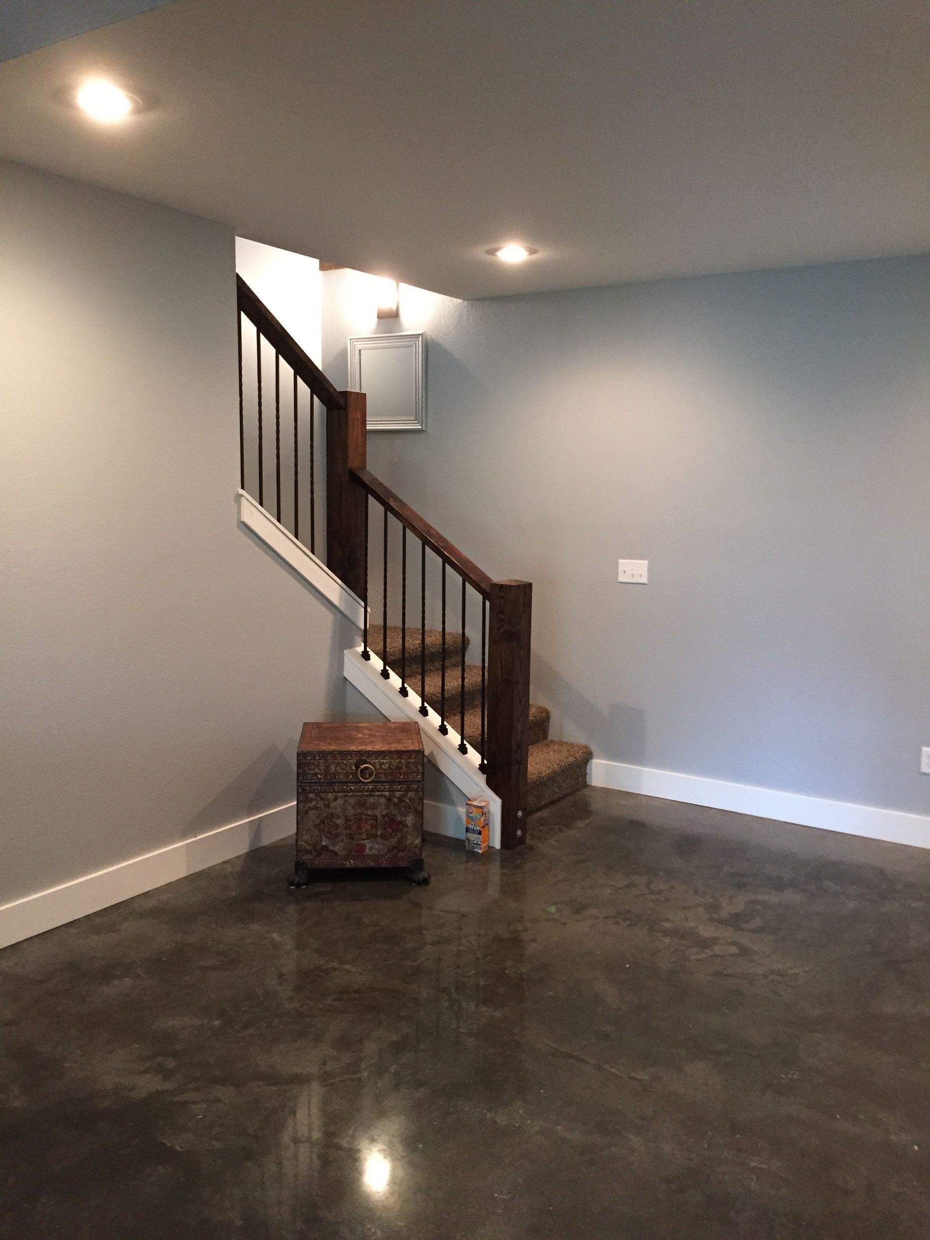 There is a staircase in the middle of the room.