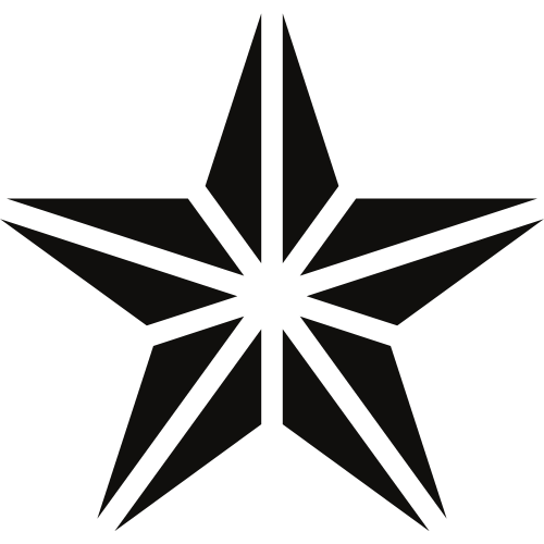 A black and white star on a white background