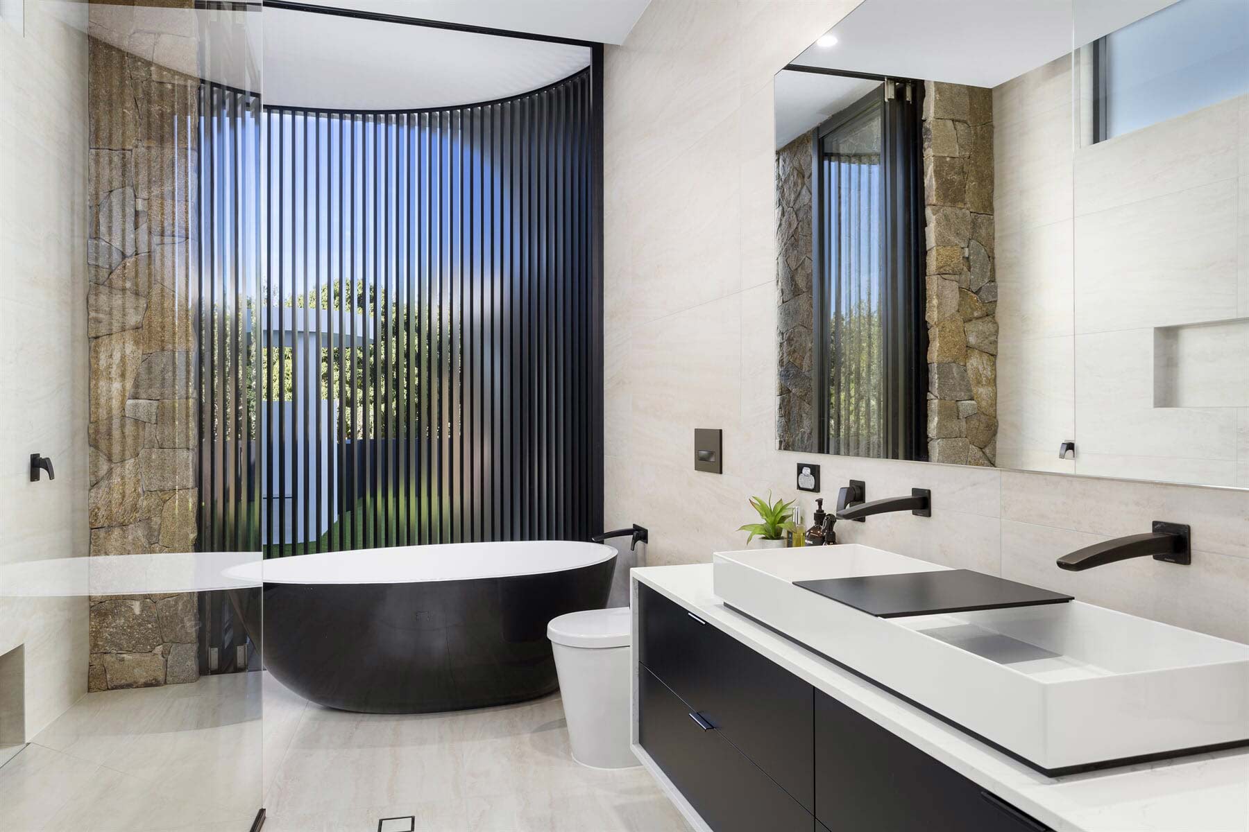 Modern bathroom — Installing, repairing and manufacturing glass in Cessnock, NSW