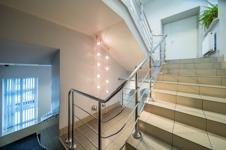 house stair with metal handrails