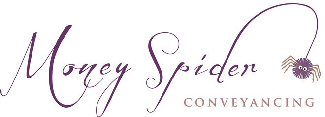 Purple “Money Spider Conveyancing” logo with a small spider icon on a white background