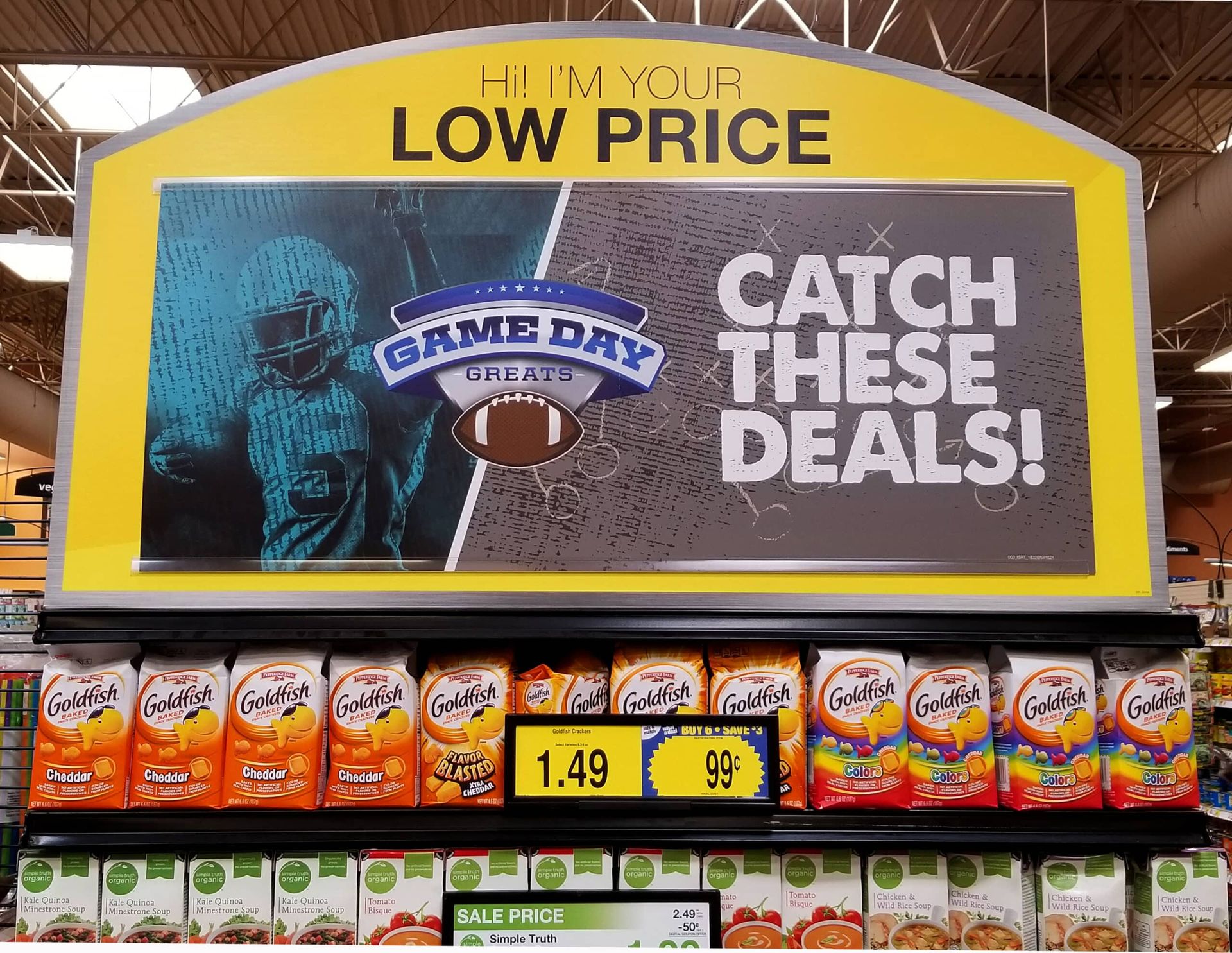 A sign in a store that says catch these deals