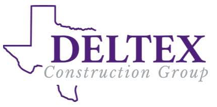 Logo of DELTEX Construction Group with a purple Texas outline.