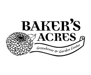 The logo for baker 's acres greenhouse and garden center