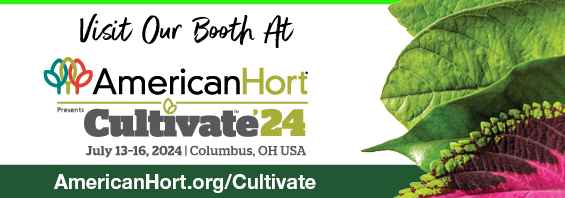 An advertisement for american hort cultivate 24 with a picture of a plant