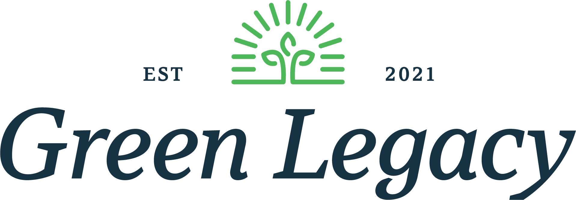 The logo for green legacy is a tree with a sun on it.