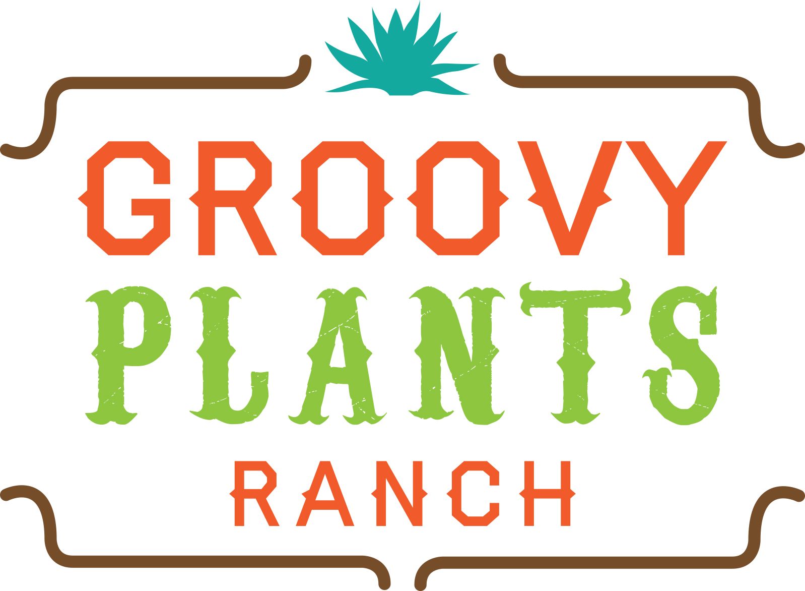 A logo for groovy plants ranch with a cactus on it