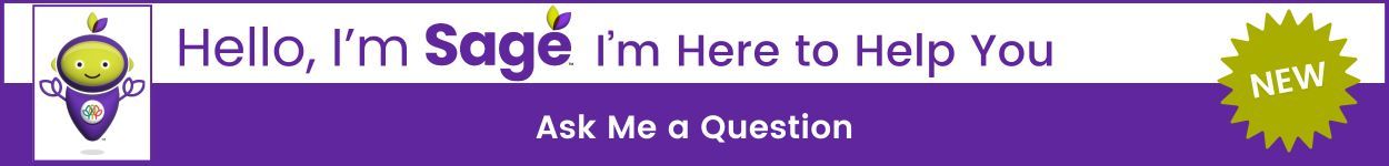 A purple banner that says hello i 'm sage i 'm here to help you