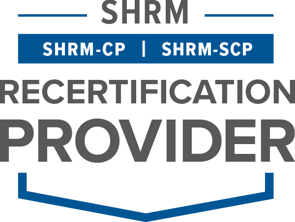 The logo for shrm is a recertification provider.