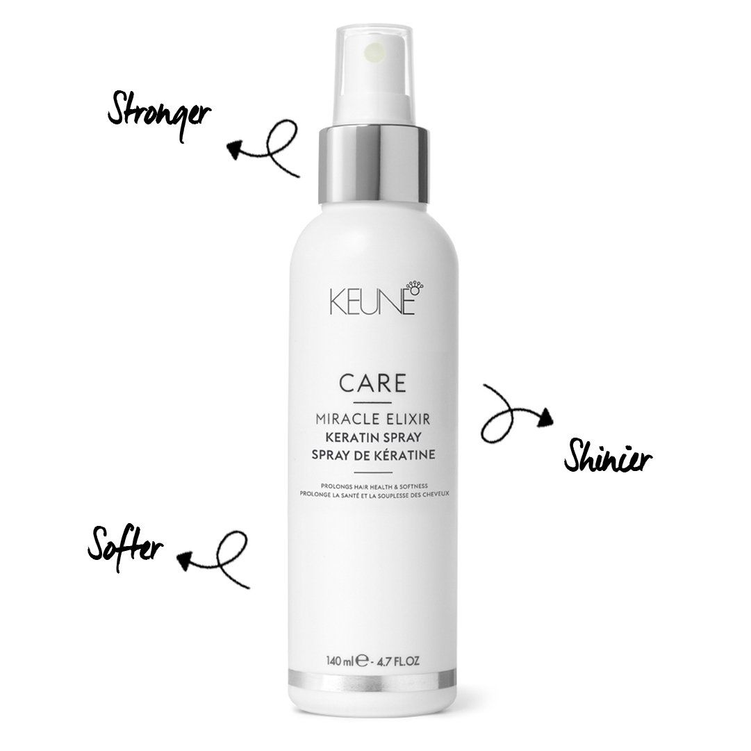 White Keune hairspray bottle with arrows pointing to 