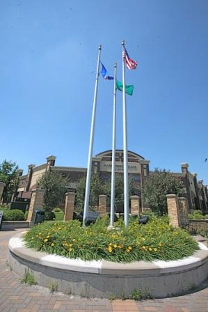 front of building and flag pole