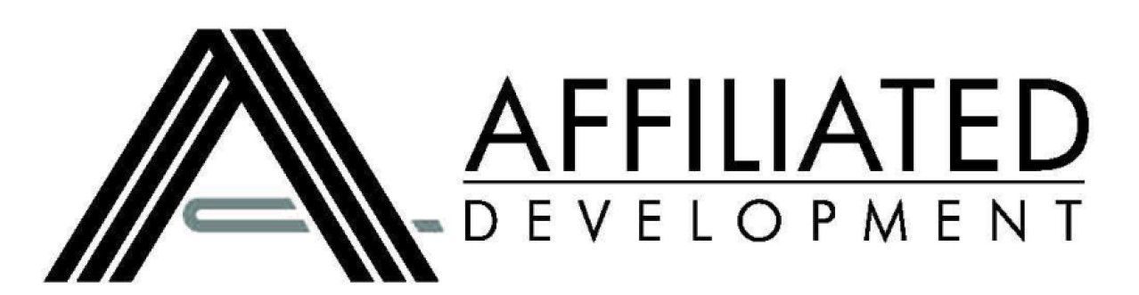 Affiliated Development logo with black geometric “A” icon and gray text on white background