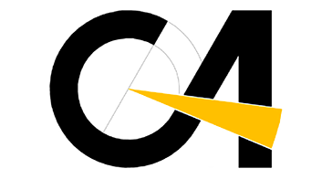 C4 logo with black letters and a yellow triangular wedge cutting through the center