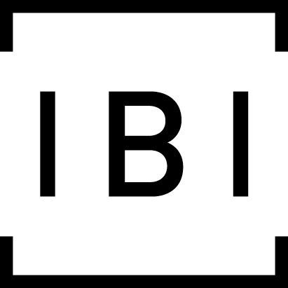 Black-and-white IBI logo with bold letters inside a square frame