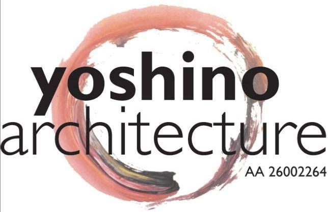 Yoshino Architecture logo with black text over a pink-orange circular brushstroke and AA 26002264 text