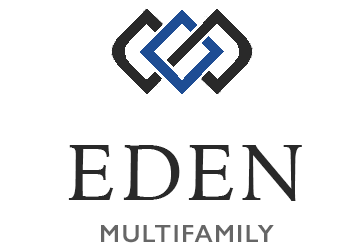 EDEN Multifamily logo with interlocking blue and black geometric mark above the text.