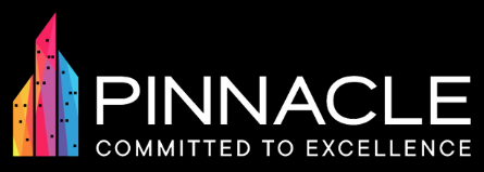Pinnacle logo with colorful building icon and tagline “Committed to Excellence”