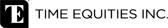 TIME EQUITIES INC. logo with a black square “TE” icon and black text on white background