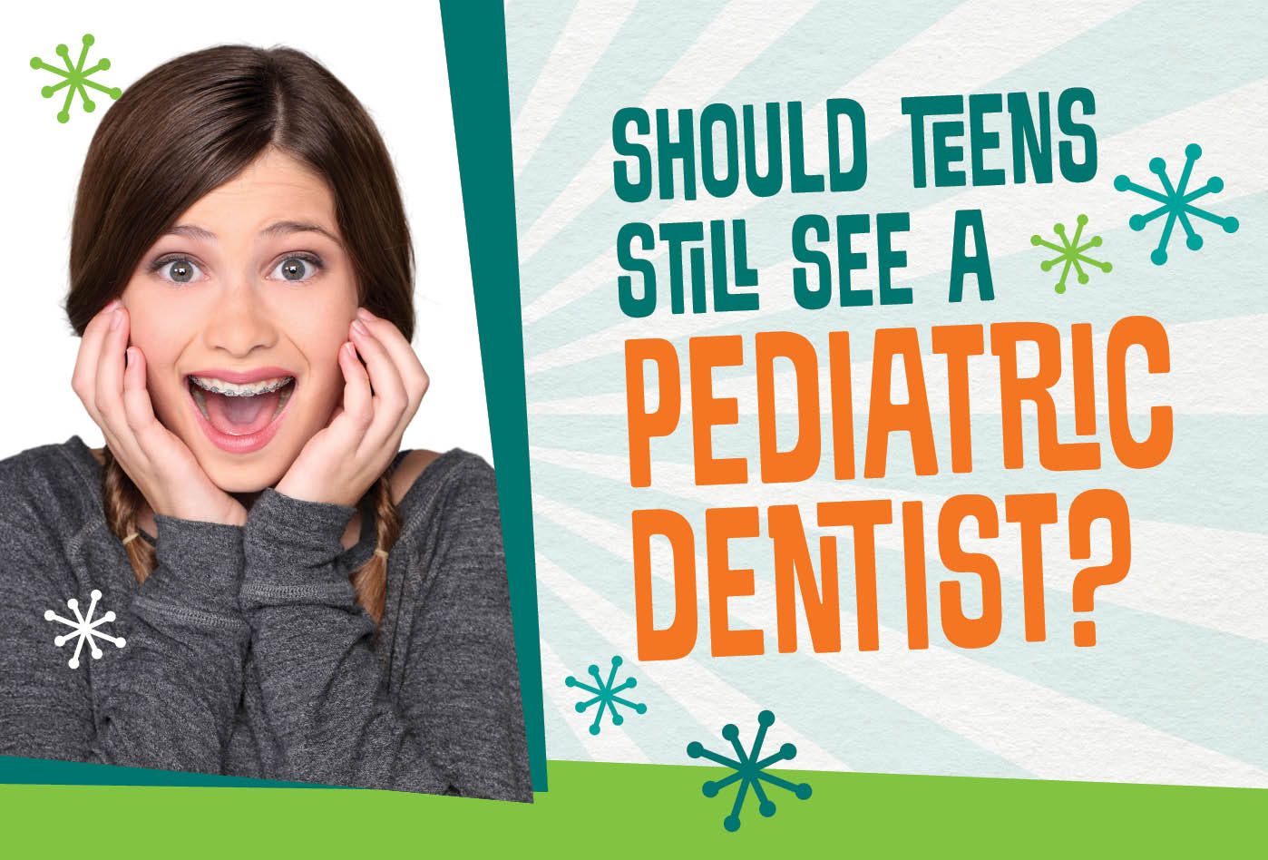 Teenager with excited expression beside text: 