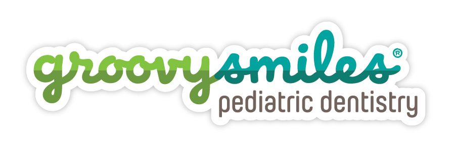 Groovy Smiles Pediatric Dentistry logo with green and teal script. White border.