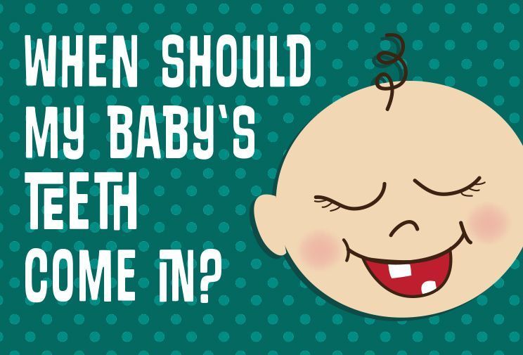 Text asks when baby teeth come in, with a cartoon baby face.