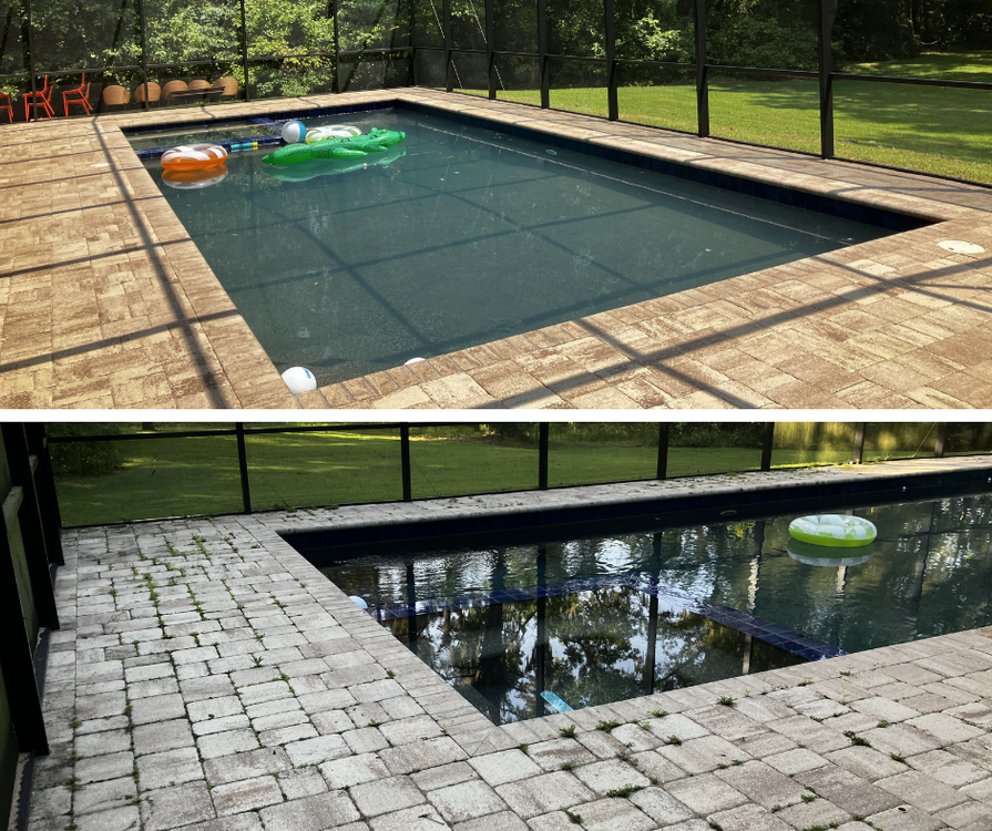 A before and after picture of a swimming pool