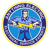 Electrician holding lightning bolt, "Anything Electric" logo.