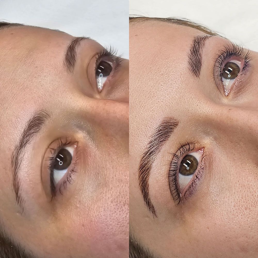 Before and after photo of a lash and brow treatment — Shepparton Skin & Body
