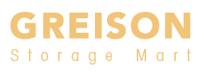 Logo for "GREISON Storage Mart" in gold, white background.