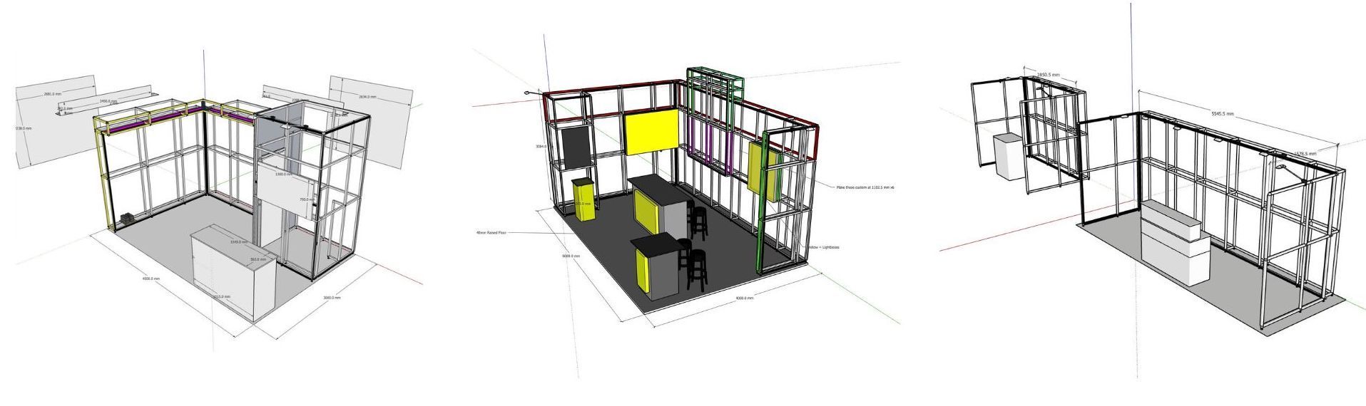 T3 sketch of display exhibition stand for events and trade shows