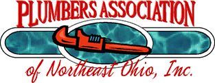 Logo of the Plumbers Association of Northeast Ohio, Inc. Red text and wrench over a water background.