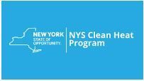 The nys clean heat program logo is on a blue background.