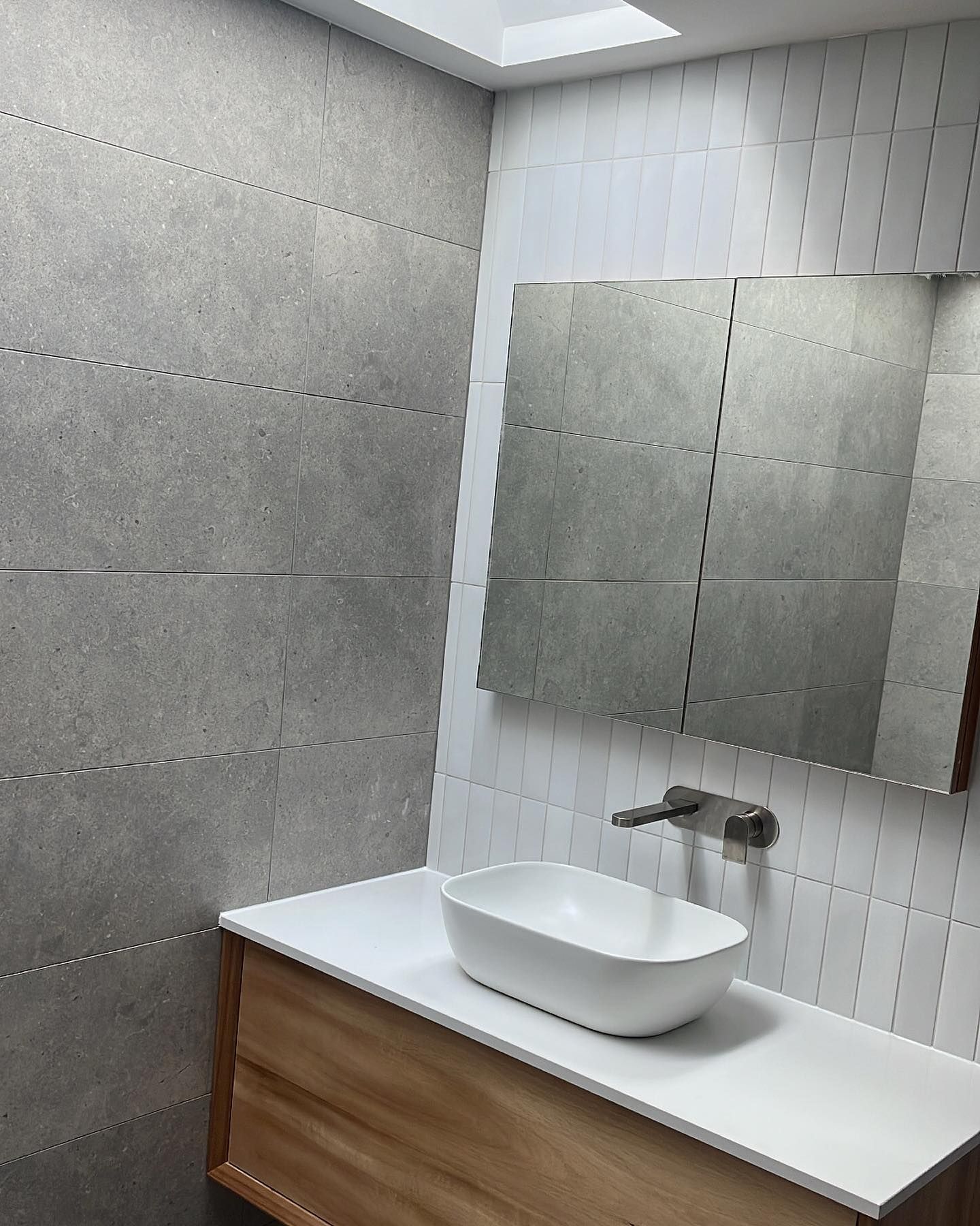 Modern Bathroom with Grey and White Tile — J & H Plumbing and Gas in Holt, ACT