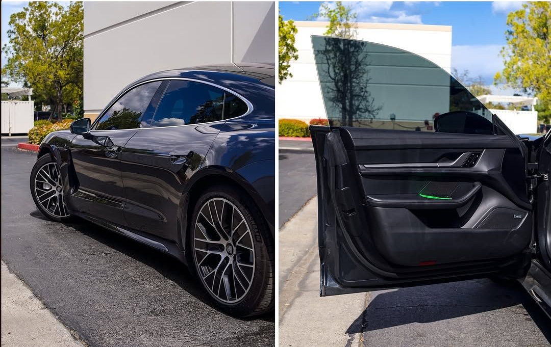 vehicle with window tining parked outside