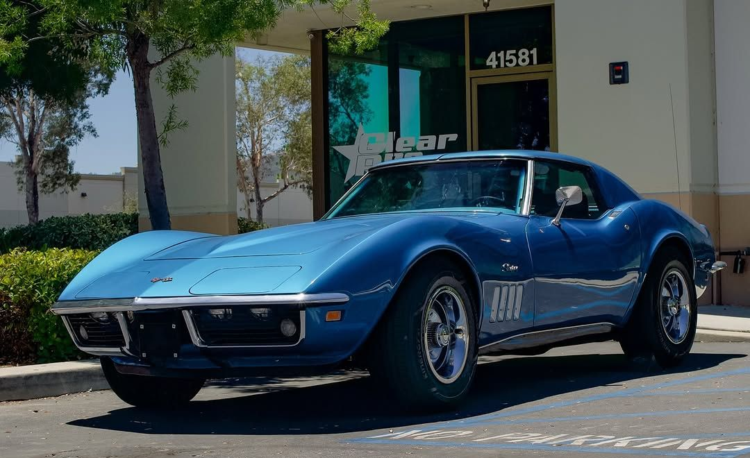 blue car with window tinting