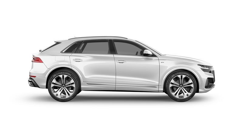 a silver audi q8 with 35% tint is shown on a white background .