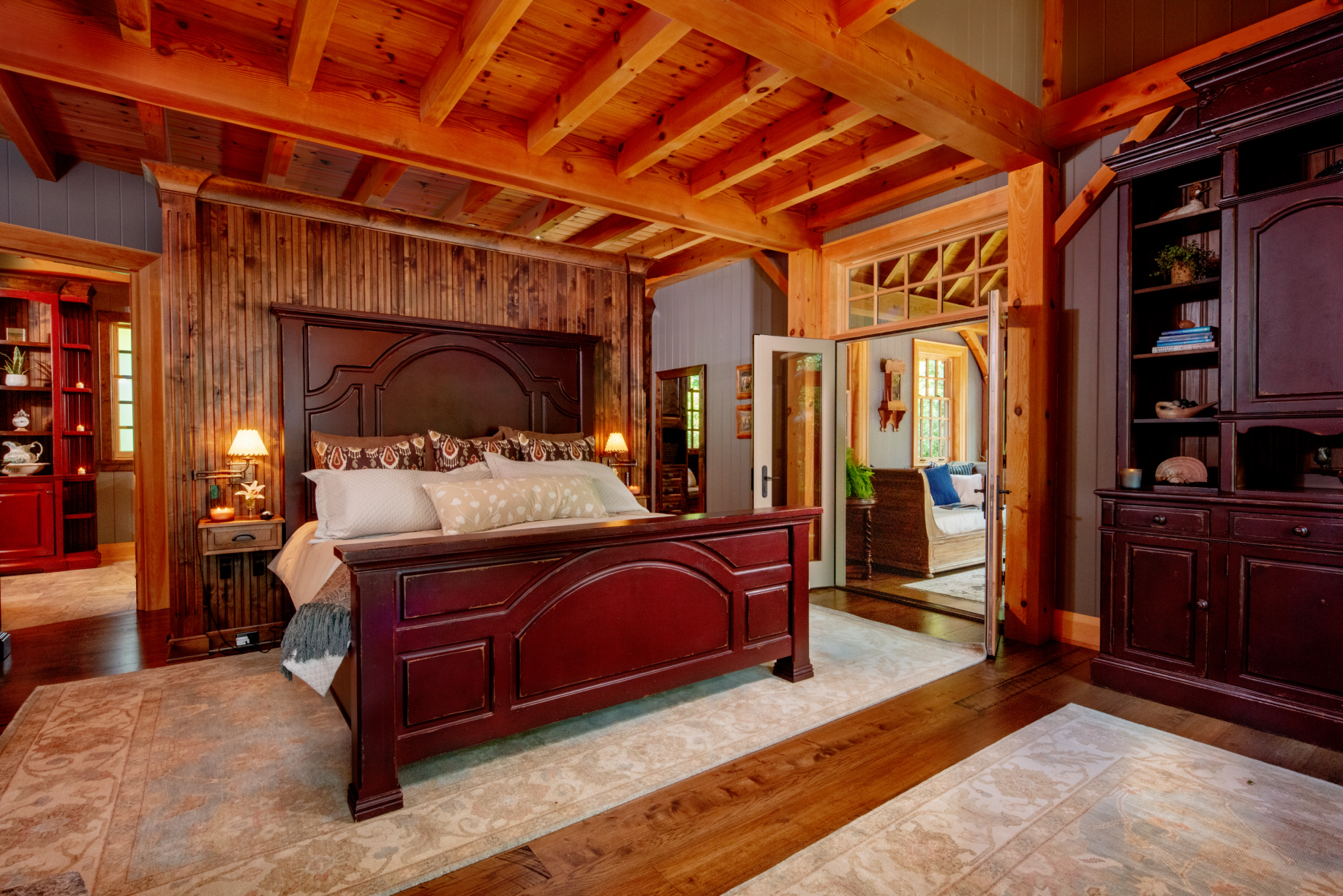 There is a large bed in the middle of the room.