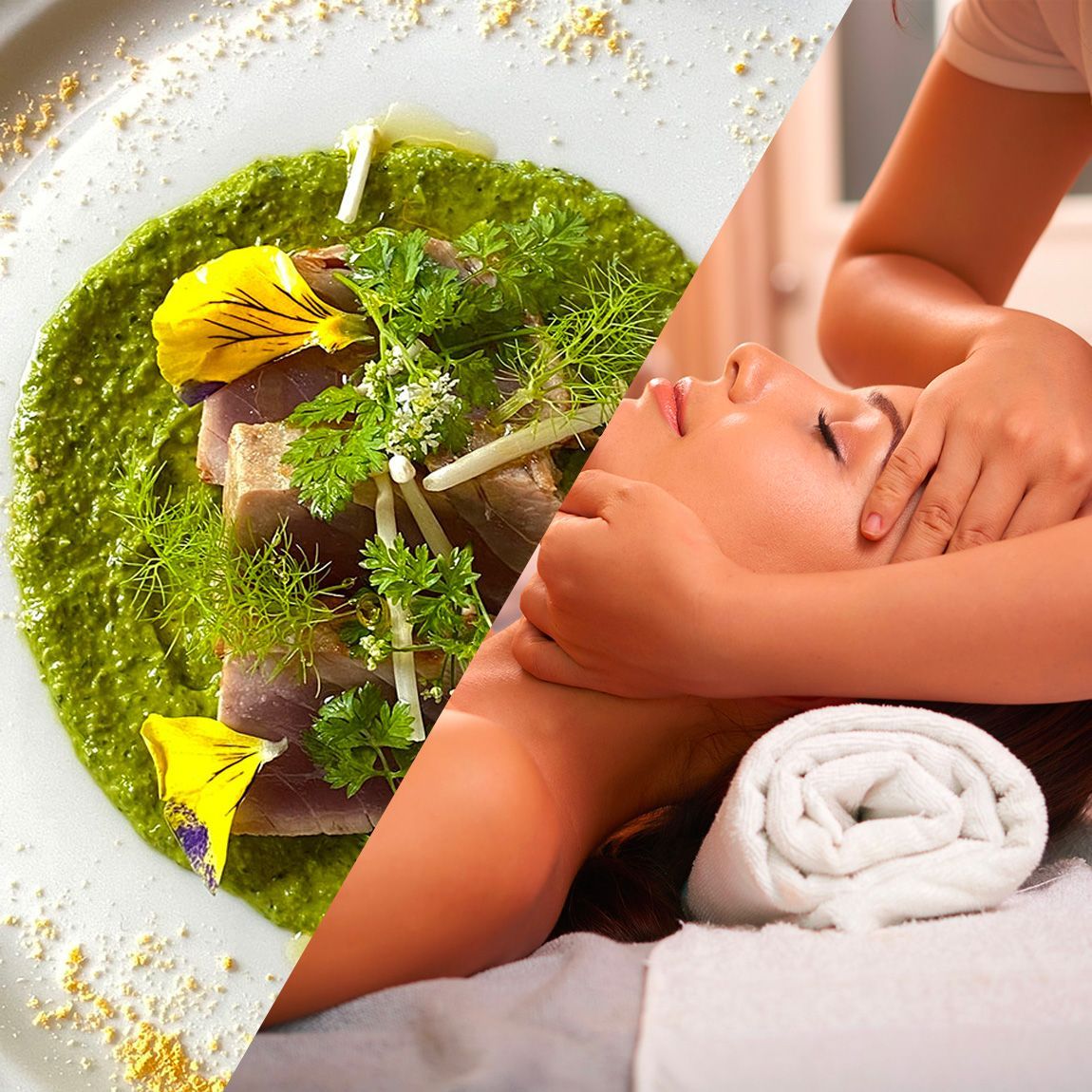 Photo assiette gastronomique et soins du visage à l'Aubiniere hotel spa restaurant en Val de Loire