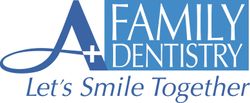 a+ family dentistry logo that says let 's smile together