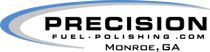 Logo for Precision Fuel Polishing: Blue and silver filter with fuel droplet, inside a hexagon.