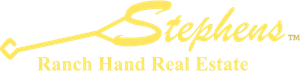 Yellow logo: "Stephens" in cursive, with a stylized line and text "Ranch Hand Real Estate."
