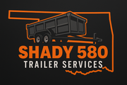 Logo for Shady 580 Trailer Services, featuring a dark trailer and Oklahoma outline in orange on black.