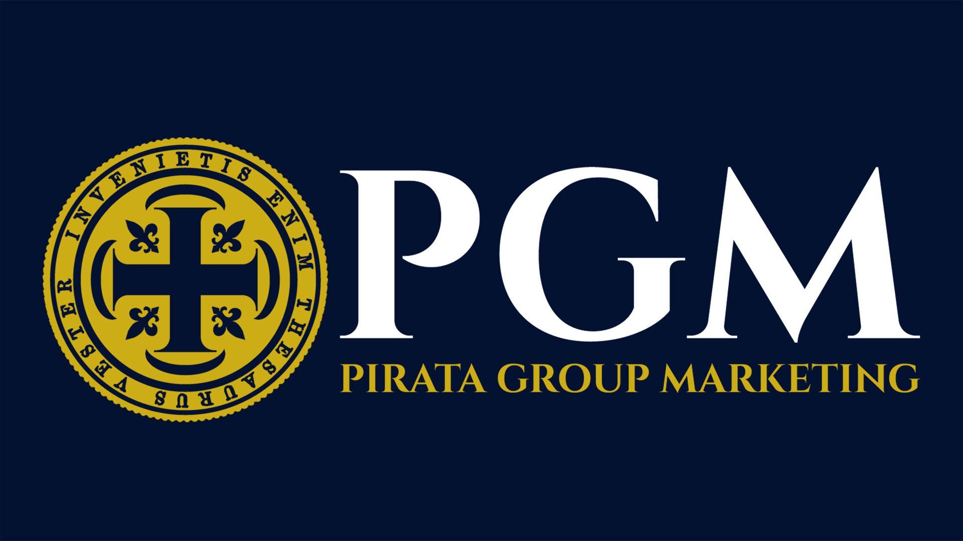 A logo for a company called pgm pirate group marketing