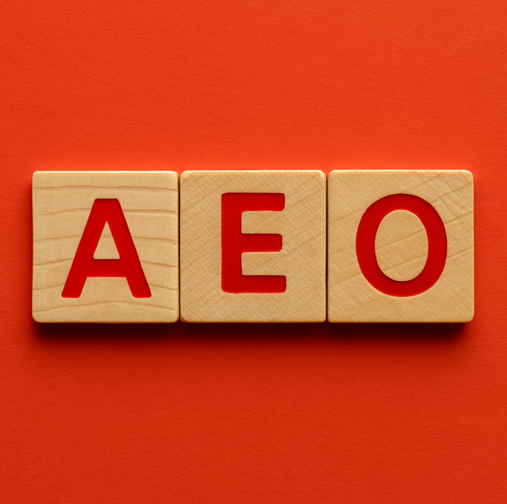 AEO acronym graphic for AI search and optimisation content.