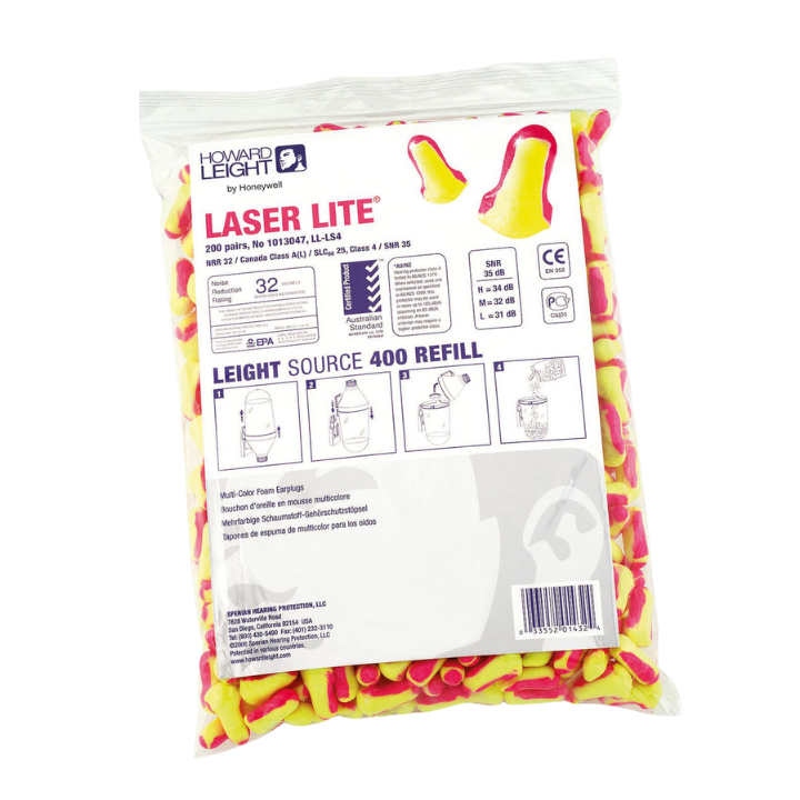 LL-LS4 LaserLite Earplugs, Uncorded, NRR 32 dB 200 Pairs Refill