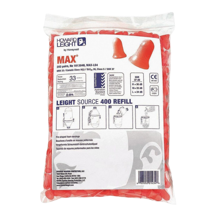 MAX-LS4 Max Earplugs, Uncorded, NRR 33dB 200Pairs Refill